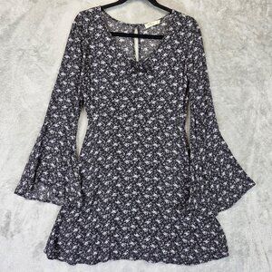 Hollister Dress Womens Small Floral Bell Sleeve Boho Mini Flowy Casual Summer